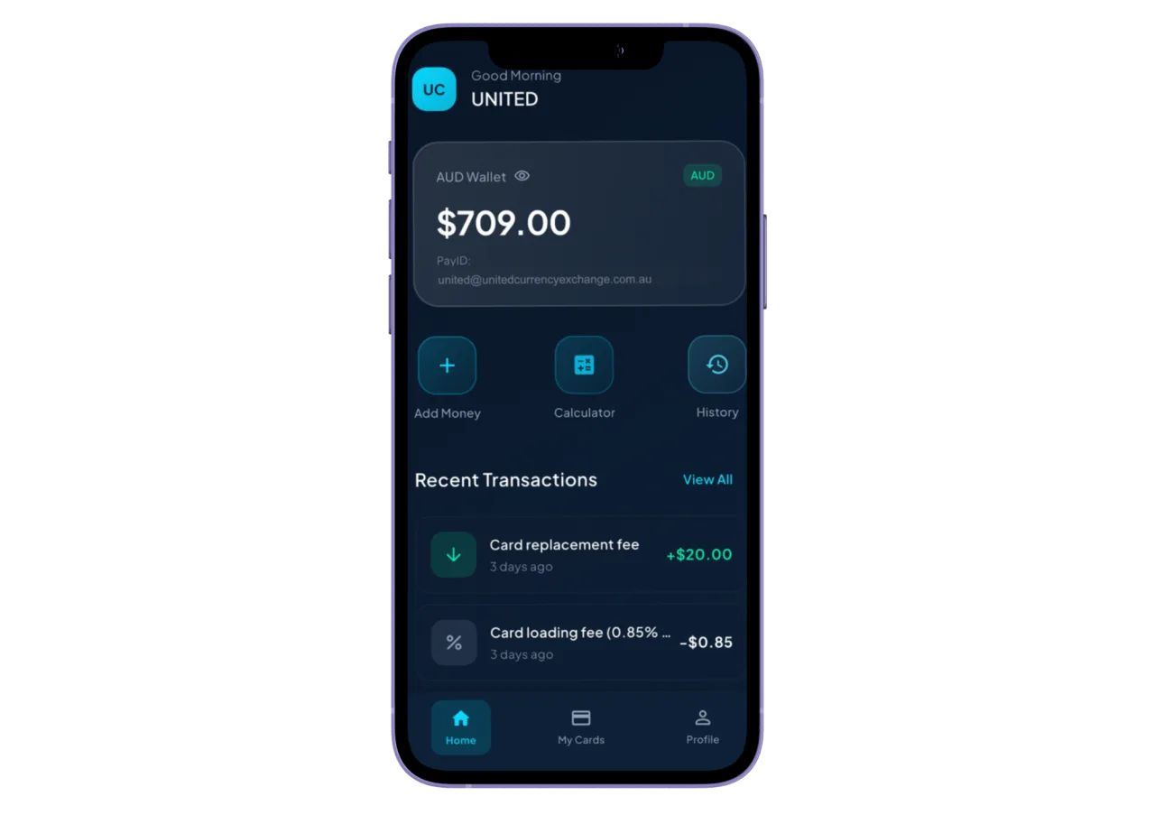 UCE AUD wallet with funds loaded